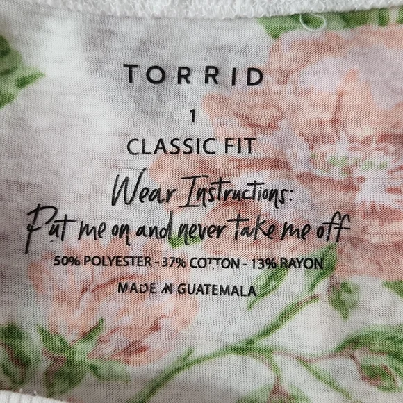 Torrid, Vintage burnout Floral White, peach and rust Tee, sz 1 - Picture 5 of 5